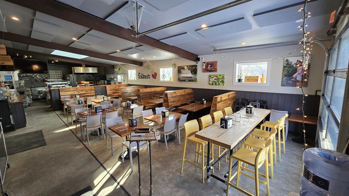 Burlington dining room, yellow chairs