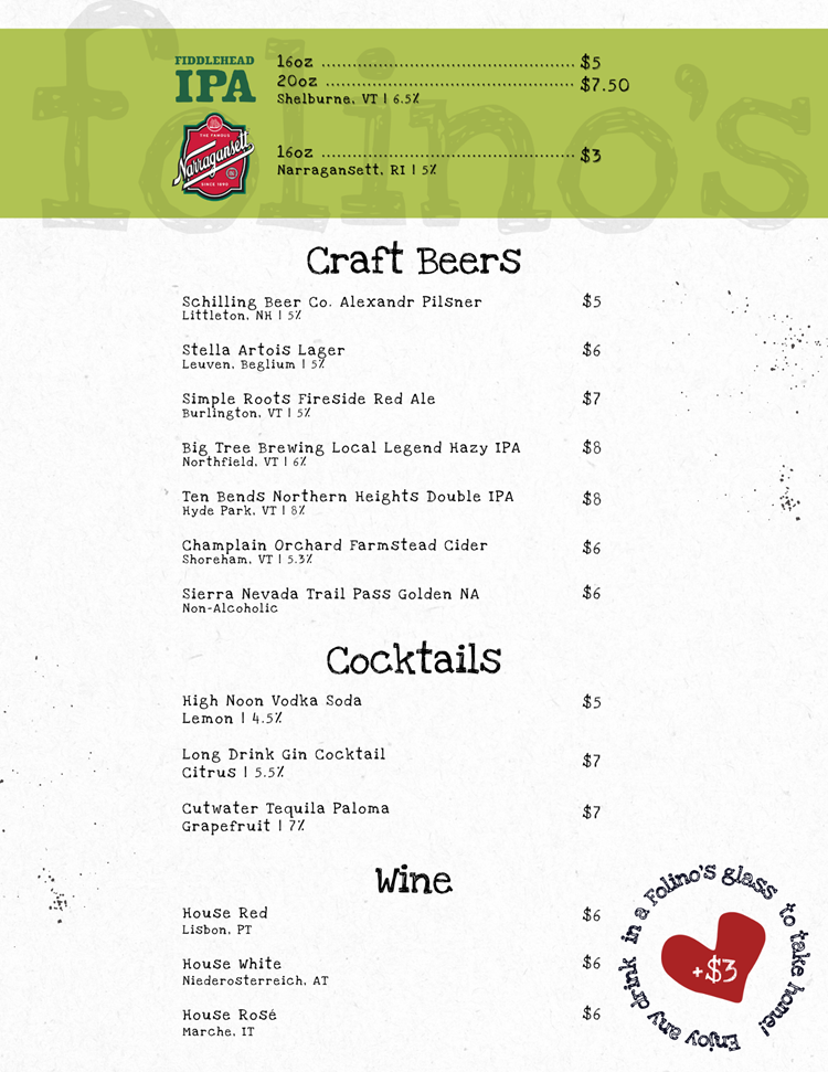 Burlingtons Drink menu updated 10.17.24