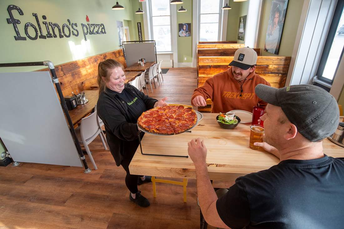 People eating in the new folinos northfield dining room