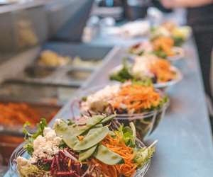 Fresh salads lined up in a row